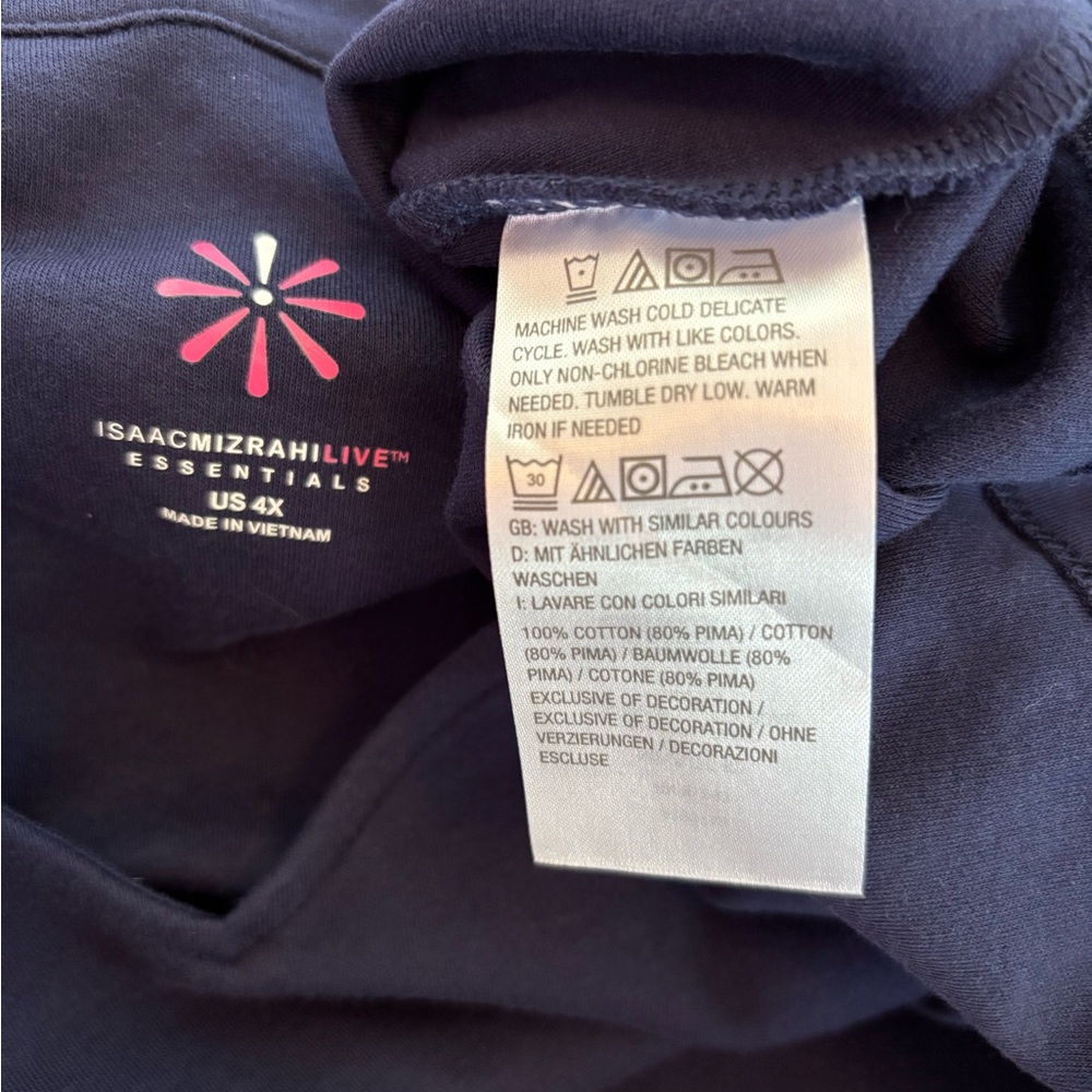 Isaac Mizrahi Live! Essentials Plus Size 4X Navy Blue V-Neck Pima Cotton Tee - Picture 4 of 5